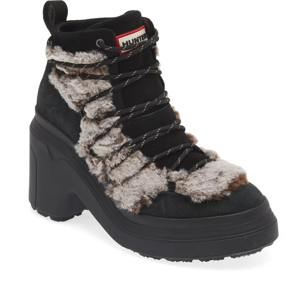 Hunter Women's Faux Fur Hiking Boots - Mid Lace Up, Size 7 US, New with Tag - Picture 2 of 8